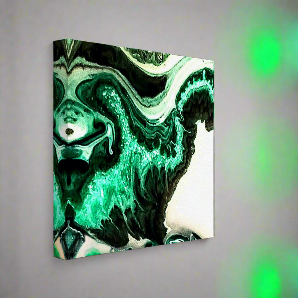 Liquid Emerald Wall Art Canvas – Breathtaking Design with Black & White Wisps