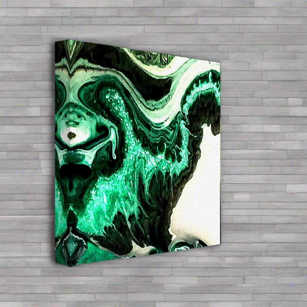 π Liquid Emerald Wall Art Canvas β Breathtaking Design with Black & White Wisps