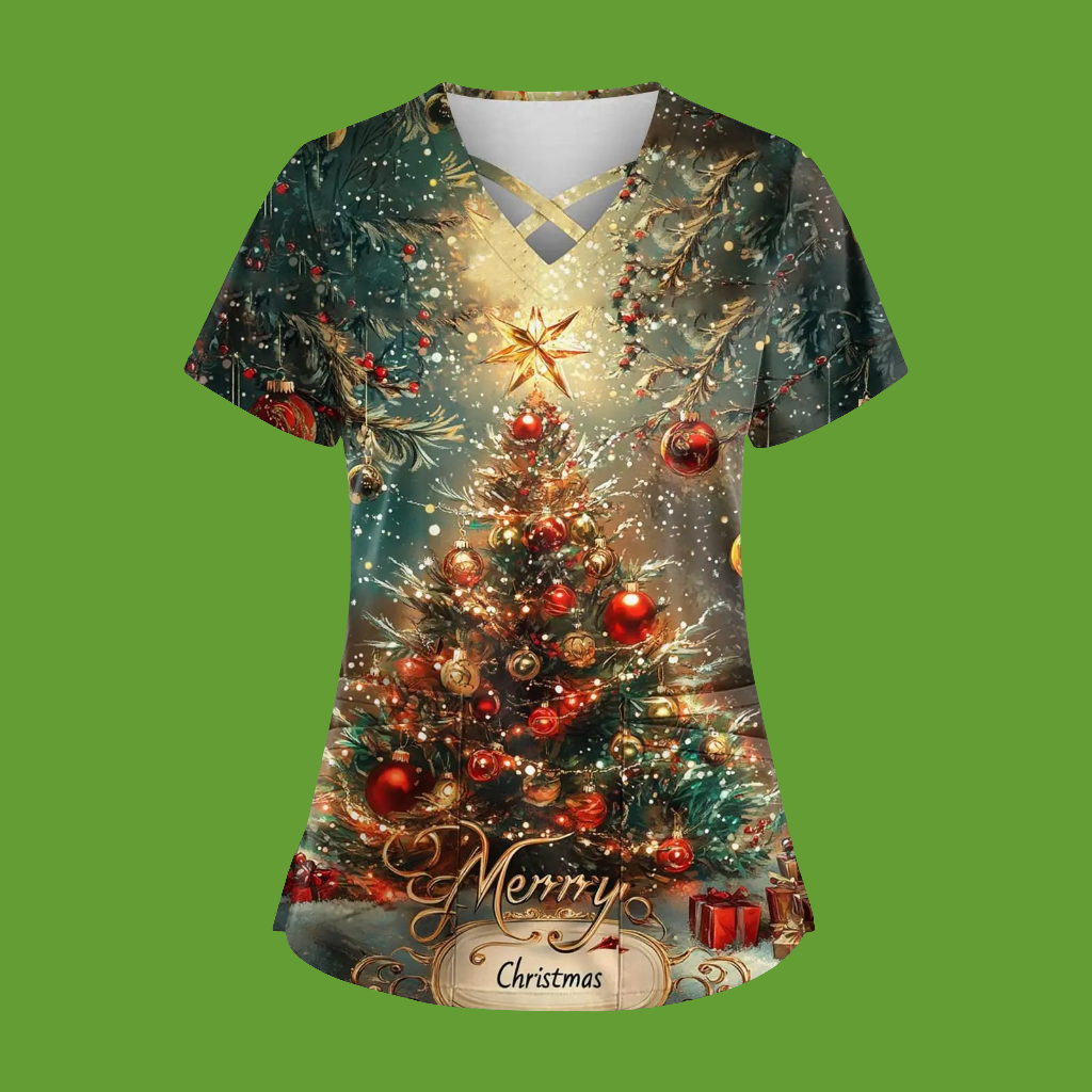 π Christmas Scrub Top Plus Size - Festive Holiday Medical Uniform