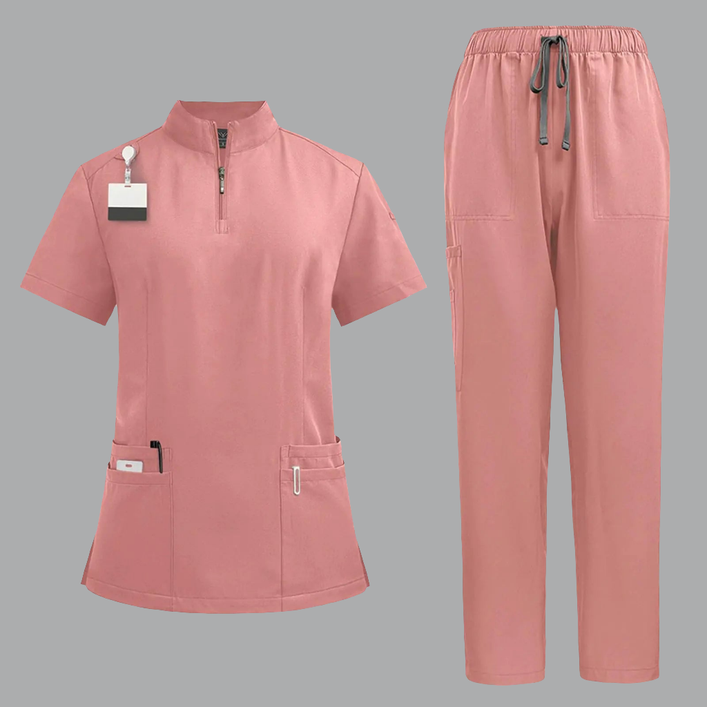 🩺 Cotton Scrubs Set M - Pink V-Neck Nursing Uniform with Jogger Pants