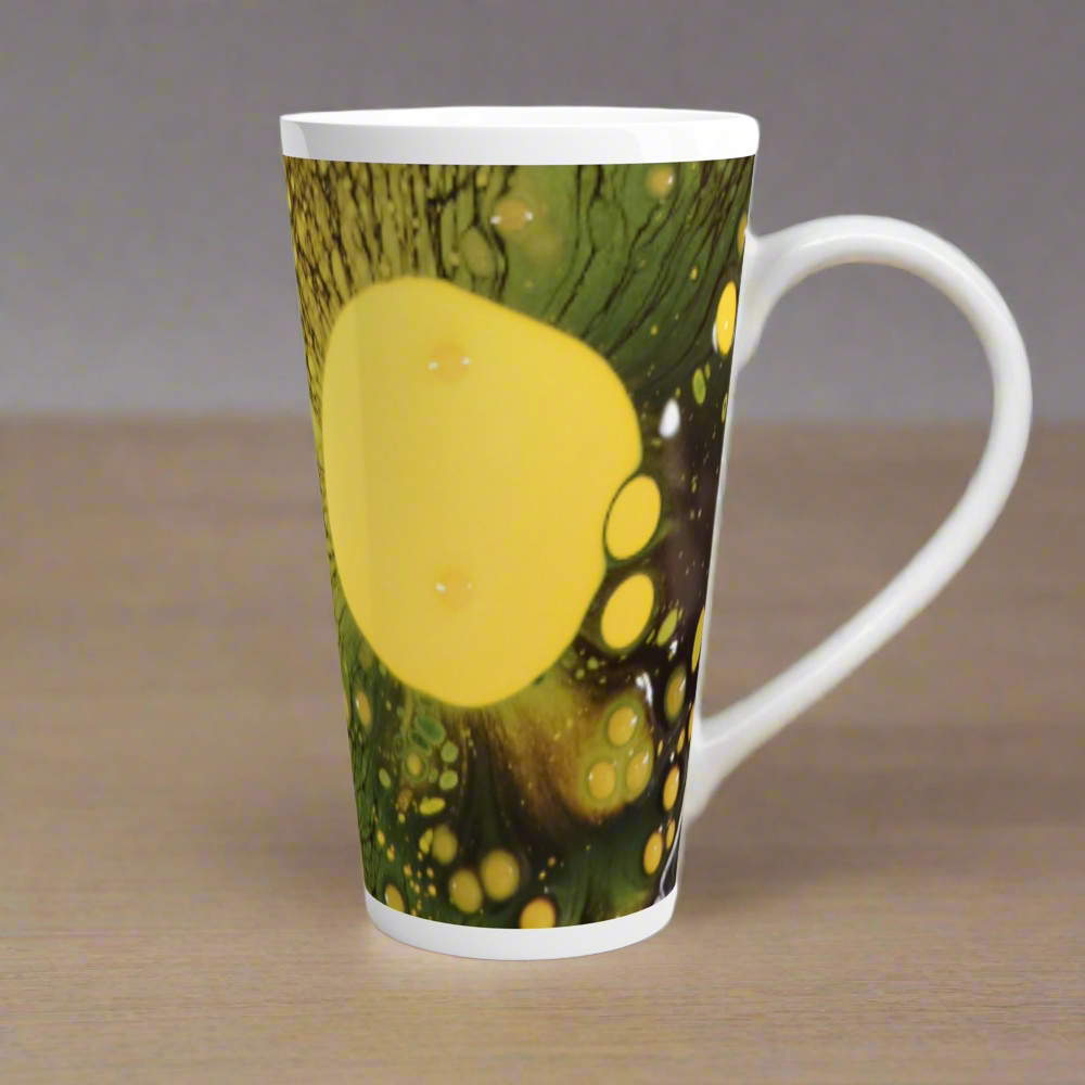 Yellow & Black Liquid Design Ceramic Coffee Mug – 17oz Latte Beverage Cup