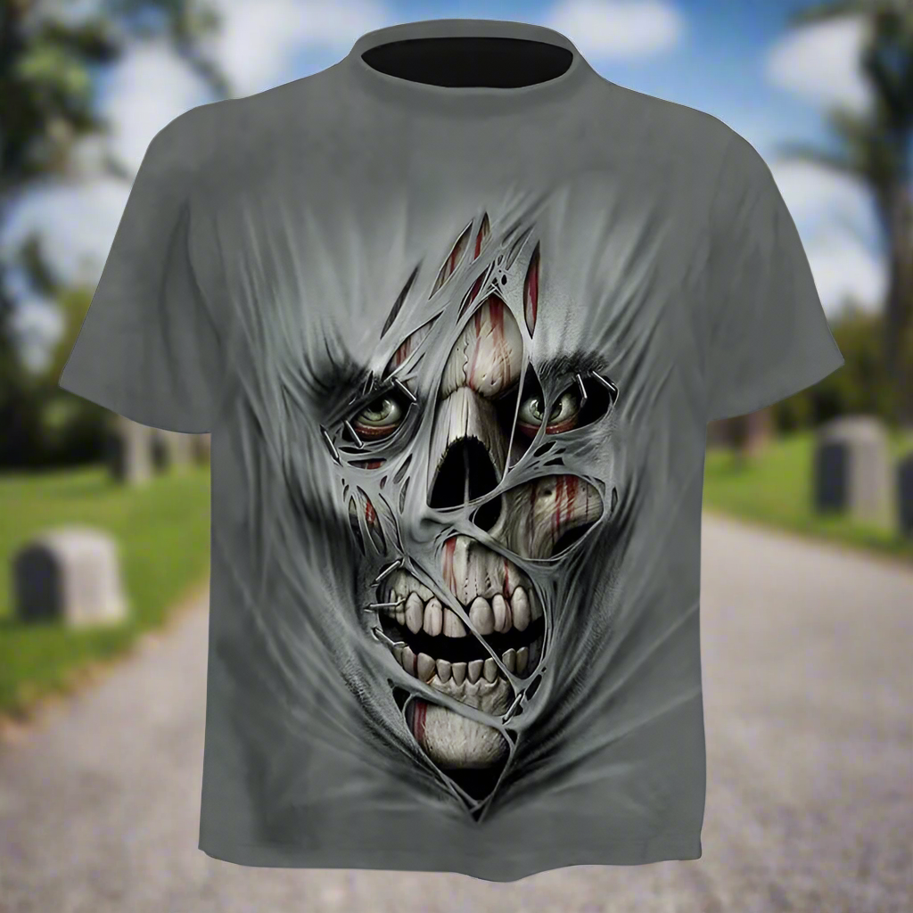 💀: 3D Skull Trendy T-Shirt - Bold Gothic Design