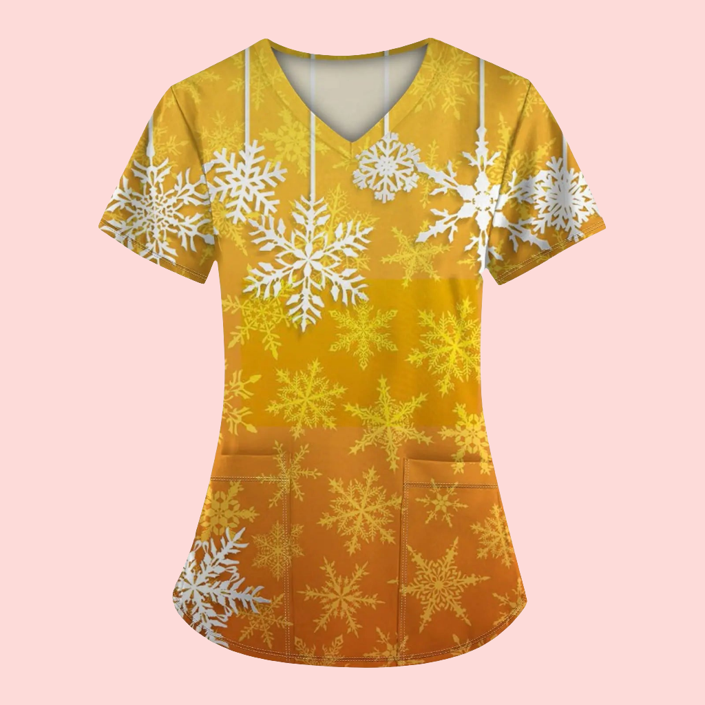 π Christmas Scrub Tops Women Plus Size - Orange 3X-Large Holiday Nursing Uniform