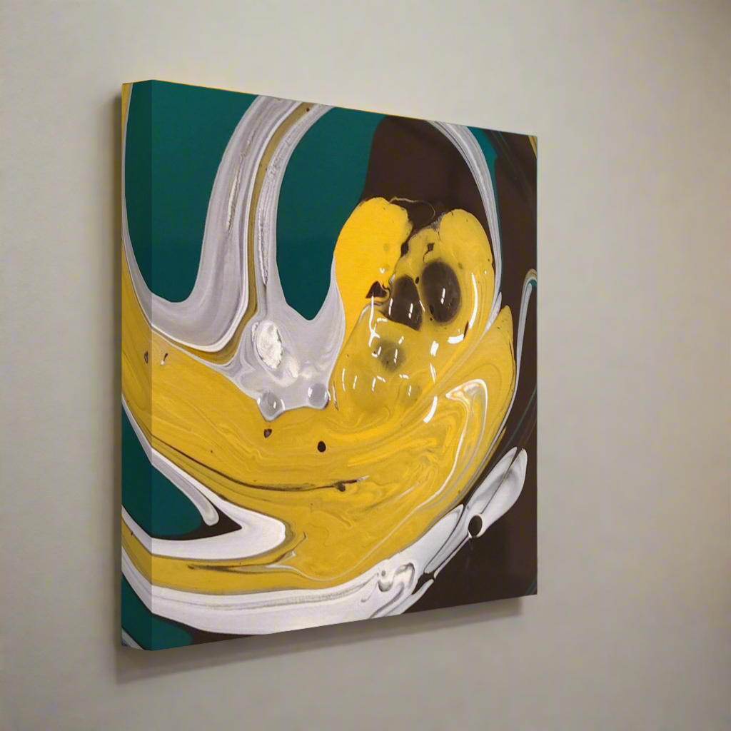 π Unique Liquid Swirl Wall Art Canvas - Green, Yellow & Black Design