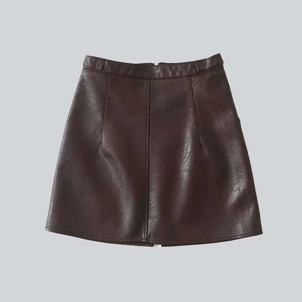 👗: High Waist Slim Zipper A-Line PU Leather Mini Skirt