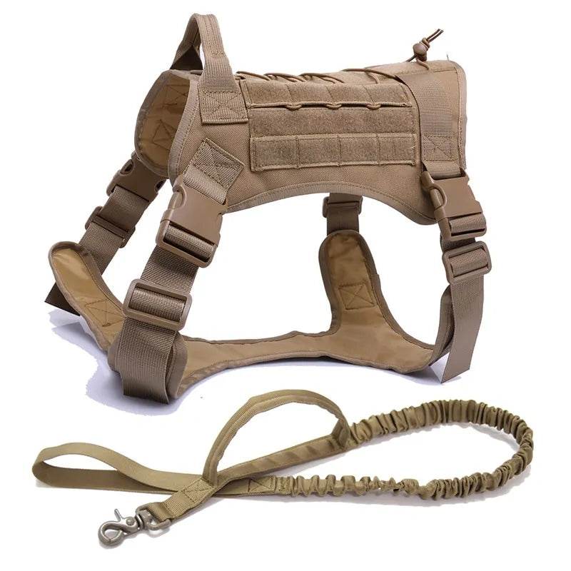π Tactical Dog Harness with Handle - Heavy Duty Nylon Harness & Bungee Leash
