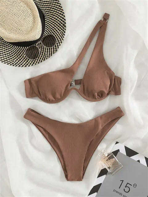 👙: Solid Ribbed Bikini Set - Chic Textured Two-Piece Swimwear