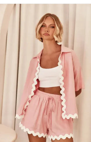 🧥: Fashion Simple Cardigan Women's Wavy Stitching Suit - Elegant Two-Piece Set