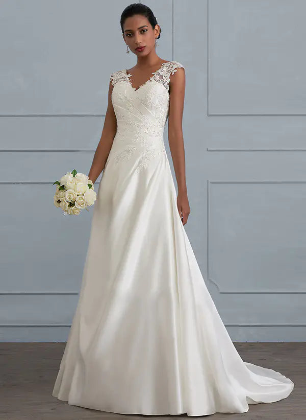 π°: Off-the-Shoulder V-Neck Lace Mermaid Wedding Dress