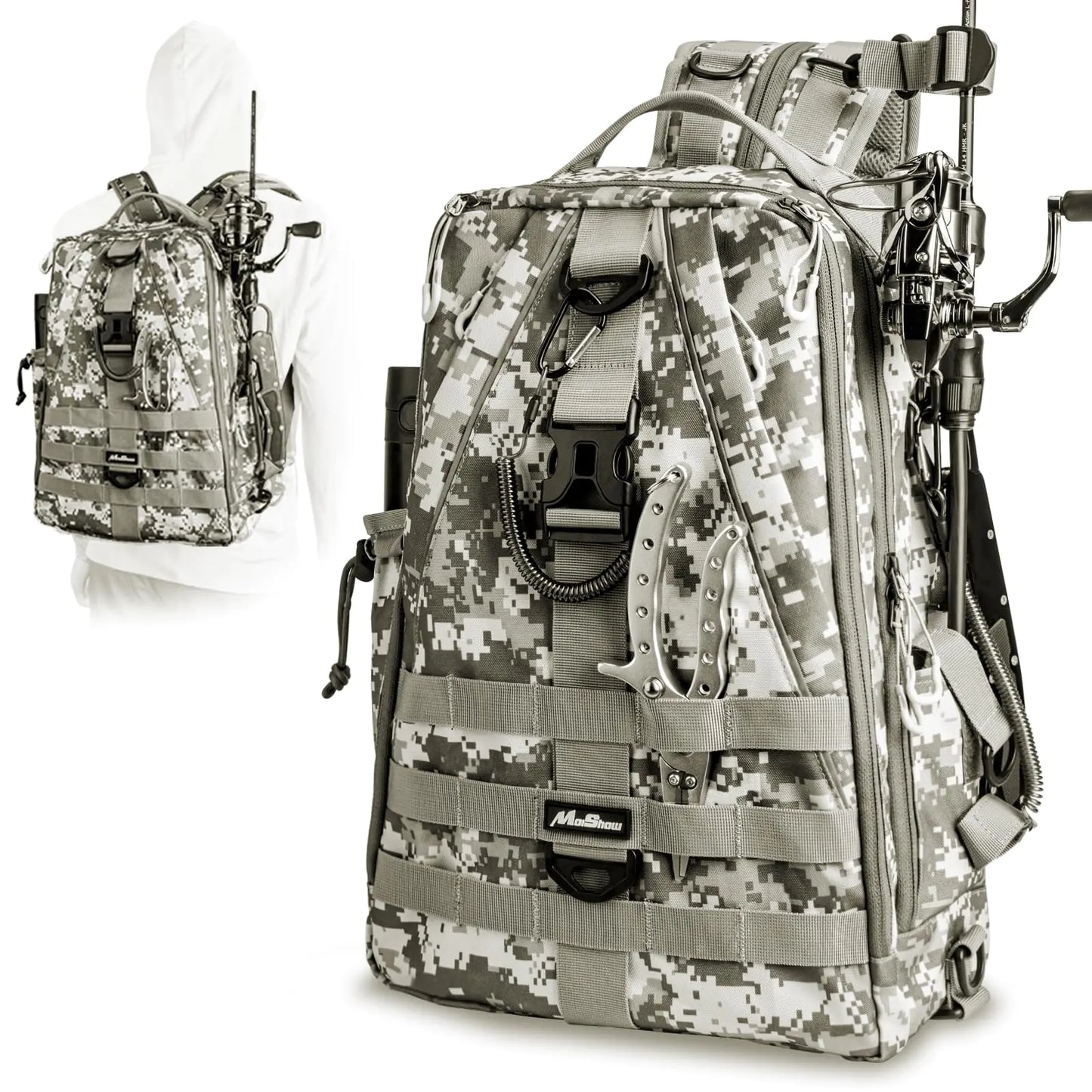 π£: MoiShow Fishing Tackle Backpack - Ultralight Water-Resistant Storage Bag with Rod Holder
