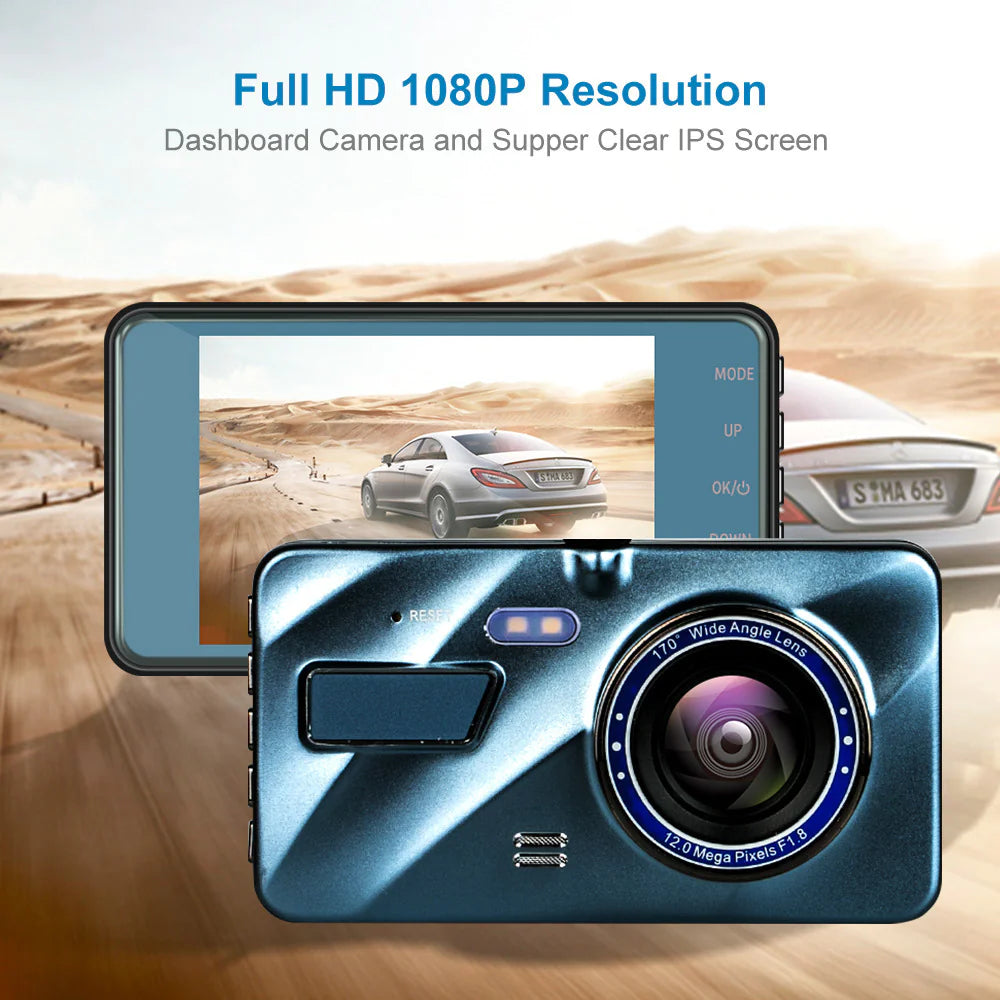 📱 4" Touch Screen Dash Cam - 1080P Dual Lens Front & Rear DVR