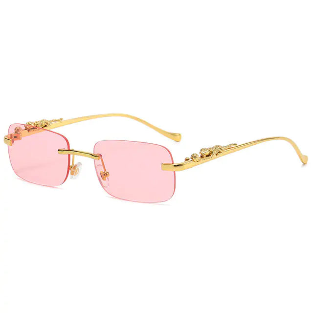🐆: Vintage Rimless Square Sunglasses - Leopard Print Chic Style