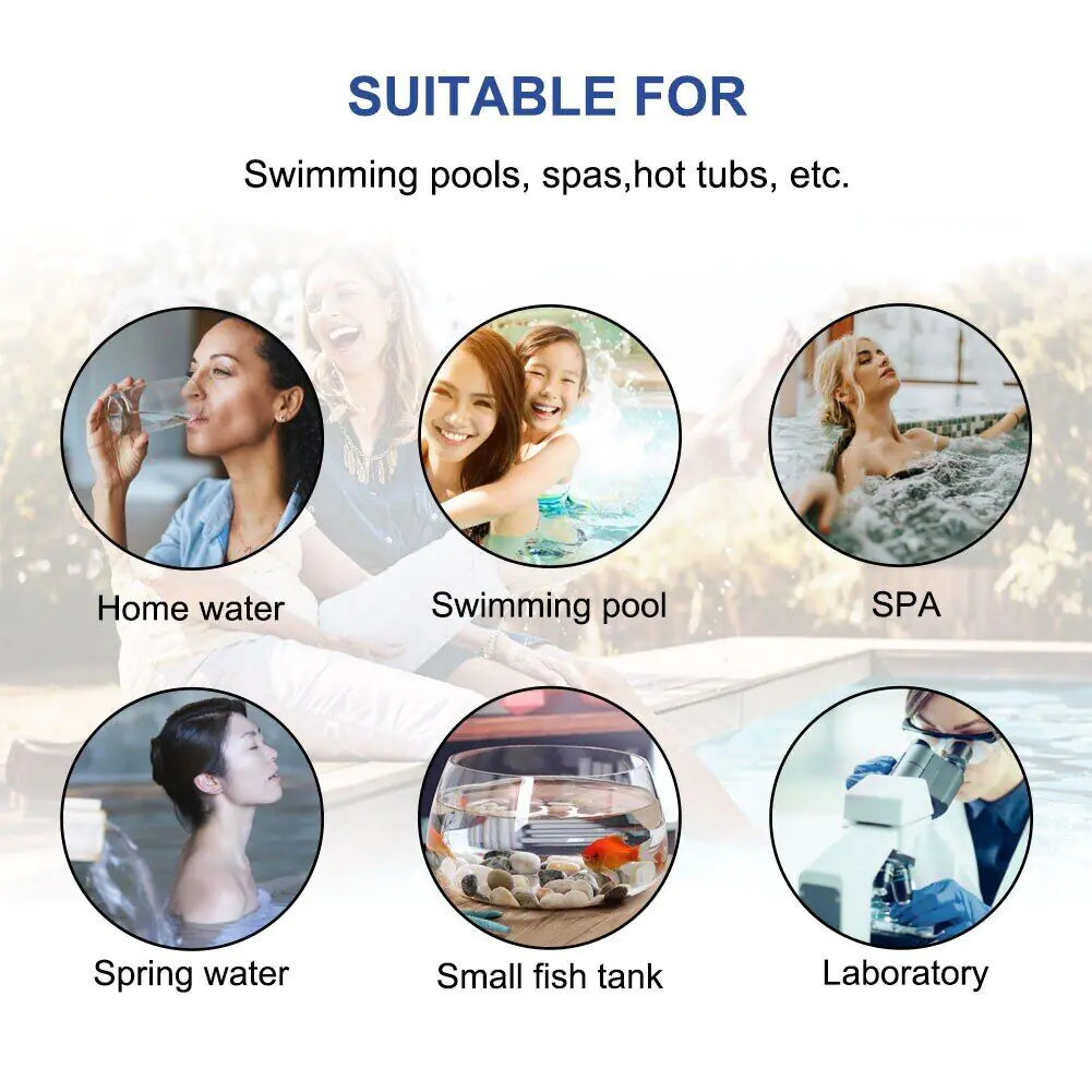π 6-in-1 Pool Test Strips - Professional Chlorine pH Tester for Swimming Pools