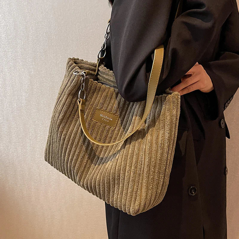 π: Retro Corduroy Shoulder Bag - European American Style