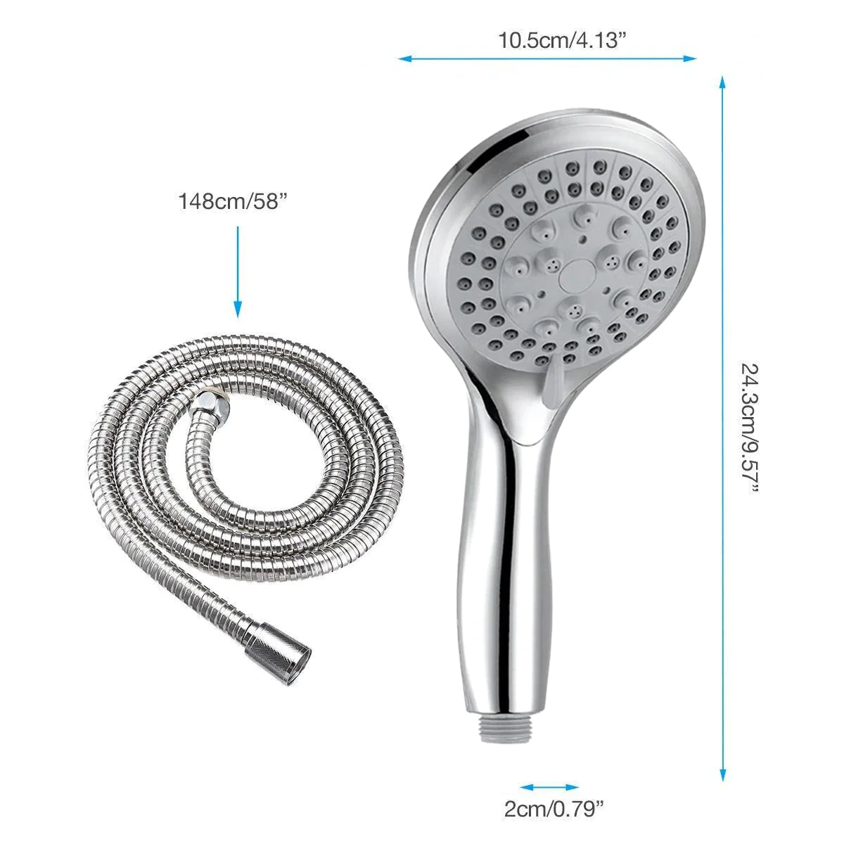 🚿 High Pressure Shower Head - 5 Settings Handheld Spray with 5ft Hose