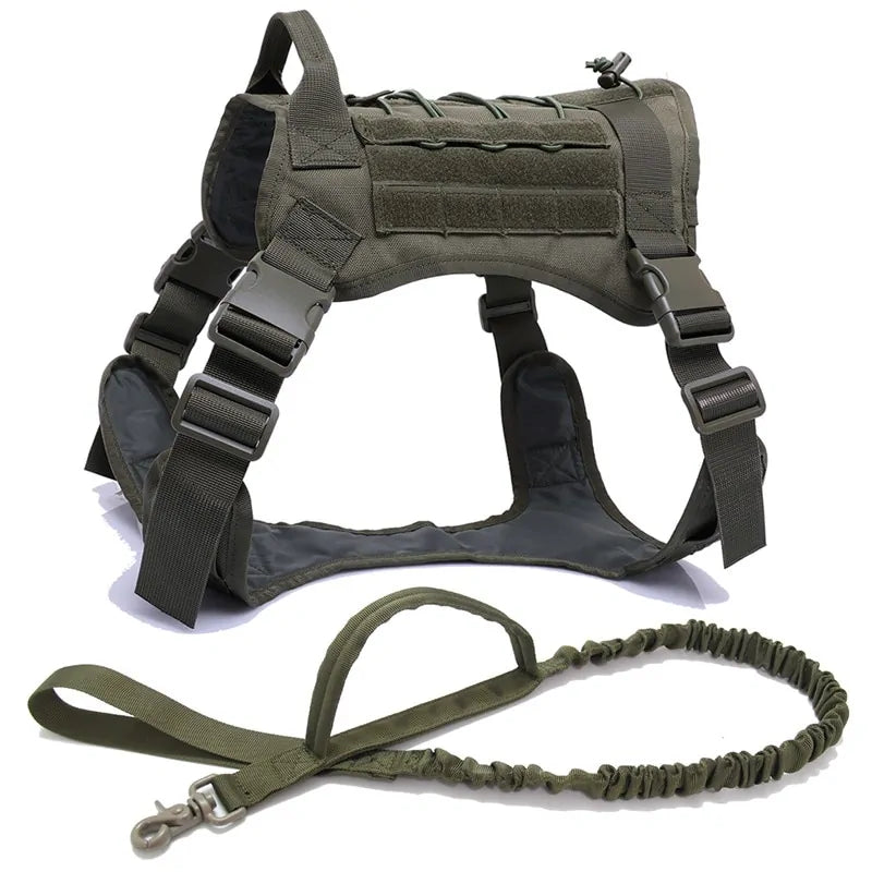π Tactical Dog Harness with Handle - Heavy Duty Nylon Harness & Bungee Leash