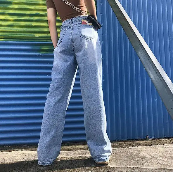 👖: Women's High Waist Wide Leg Jeans - 100% Cotton Denim Classic