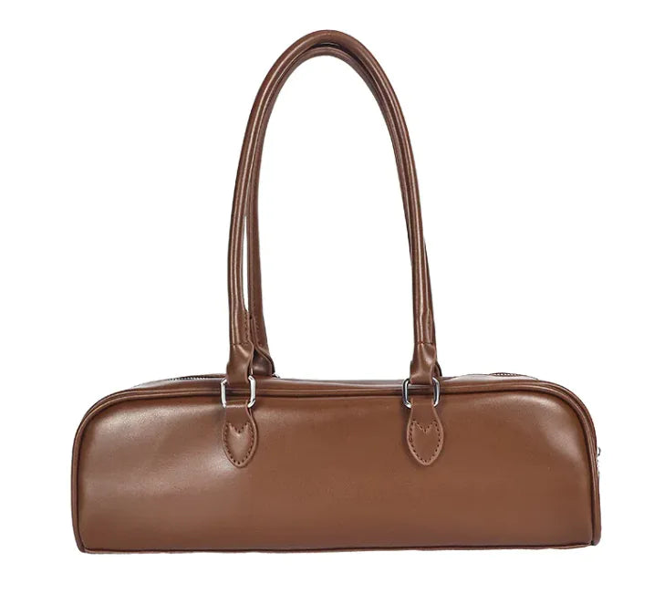 👜: Women's Leather Baguette Bag - Classic Horizontal Square Design