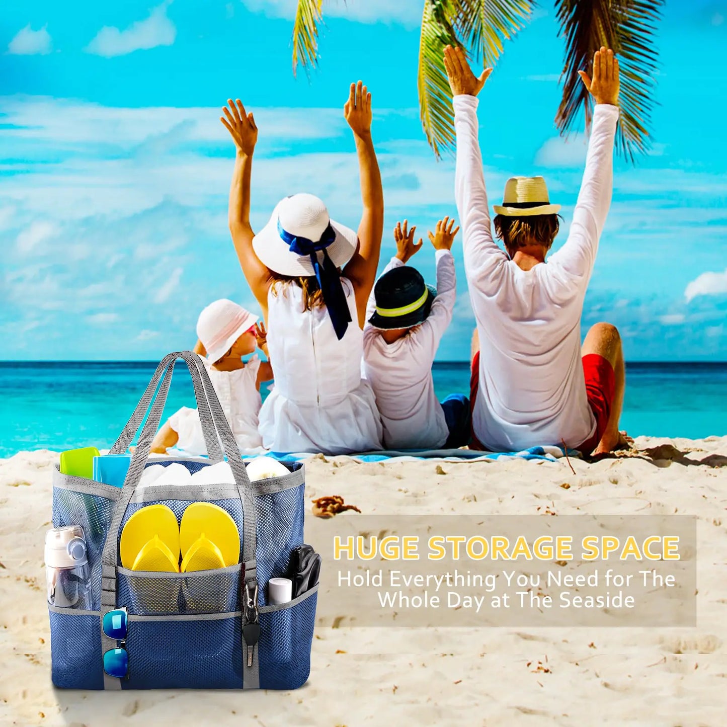 🏖️: Mesh Beach Bag - Large Family Beach Tote for Toys & Vacation Essentials
