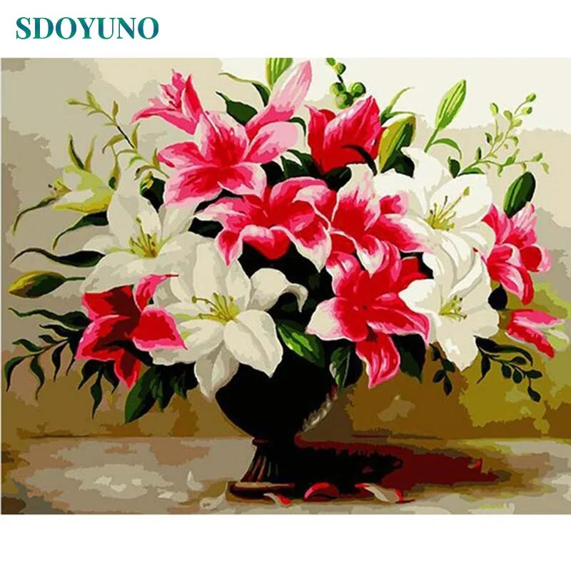 🌸 Oil Painting By Numbers Flowers Nature Pictures - DIY Art Kit