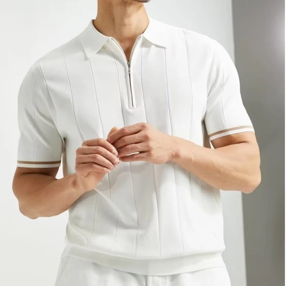👔: Fashion Short-Sleeved Lapel Zipper Polo - Modern Wool Blend