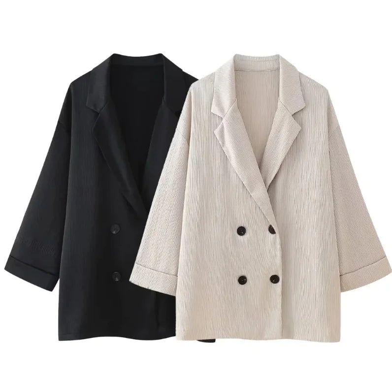 👗: Ruffled Suit Jacket with Casual Trousers - Elegant Women's Two-Piece Set
