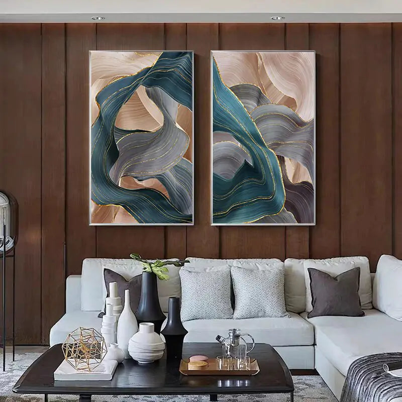 🏅 Nordic Modern Abstract Gold Ribbon Canvas Art - Scandinavian Design