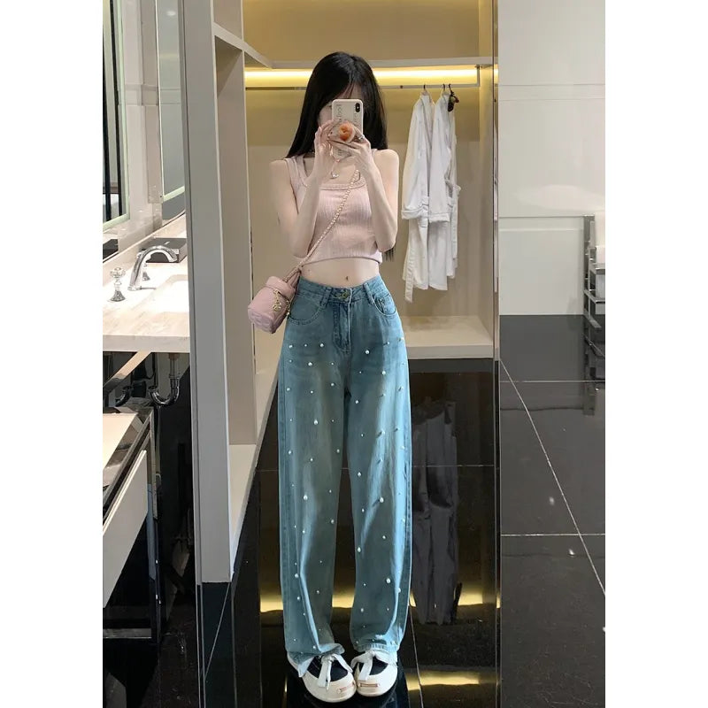 👖: Pearl Straight Jeans High Waist Wide-Leg - Sophisticated Slim-Fit Denim