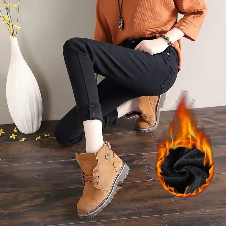 👖: High Waist Plush Jeans for Women - Winter Style Soft Cotton Blend