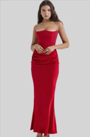 👗: Luxurious Off-Shoulder Silk Dress - Structured Evening Elegance