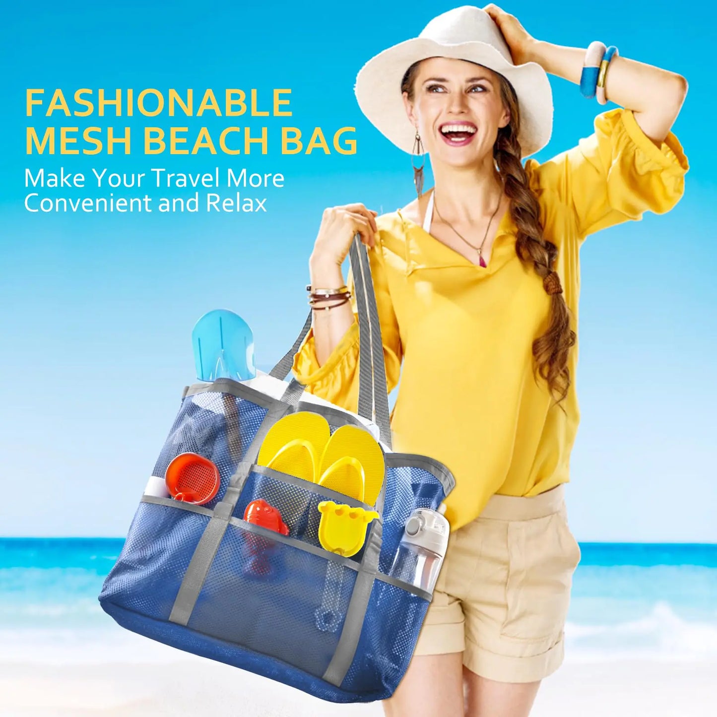 🏖️: Mesh Beach Bag - Large Family Beach Tote for Toys & Vacation Essentials