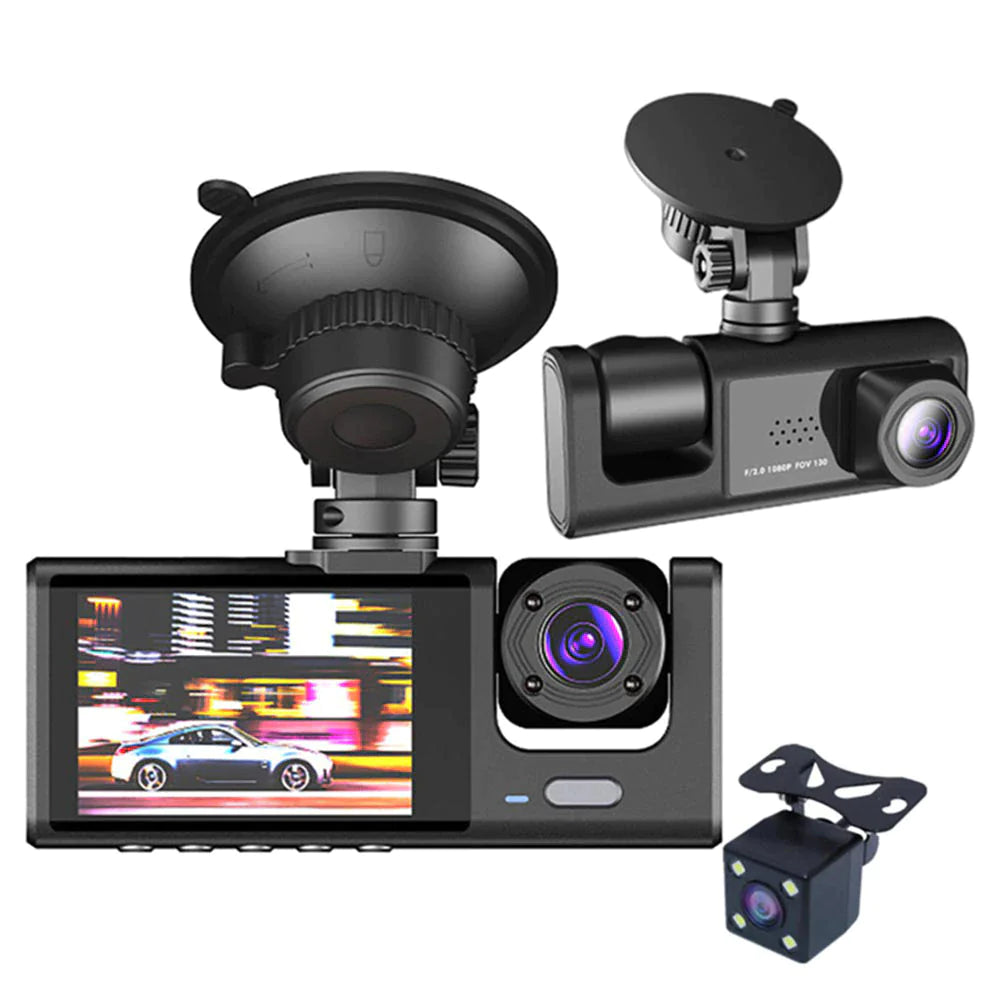 📹 Car Triple Lens Dash Cam - HD 1080P Front/Rear/Inside Video Recorder