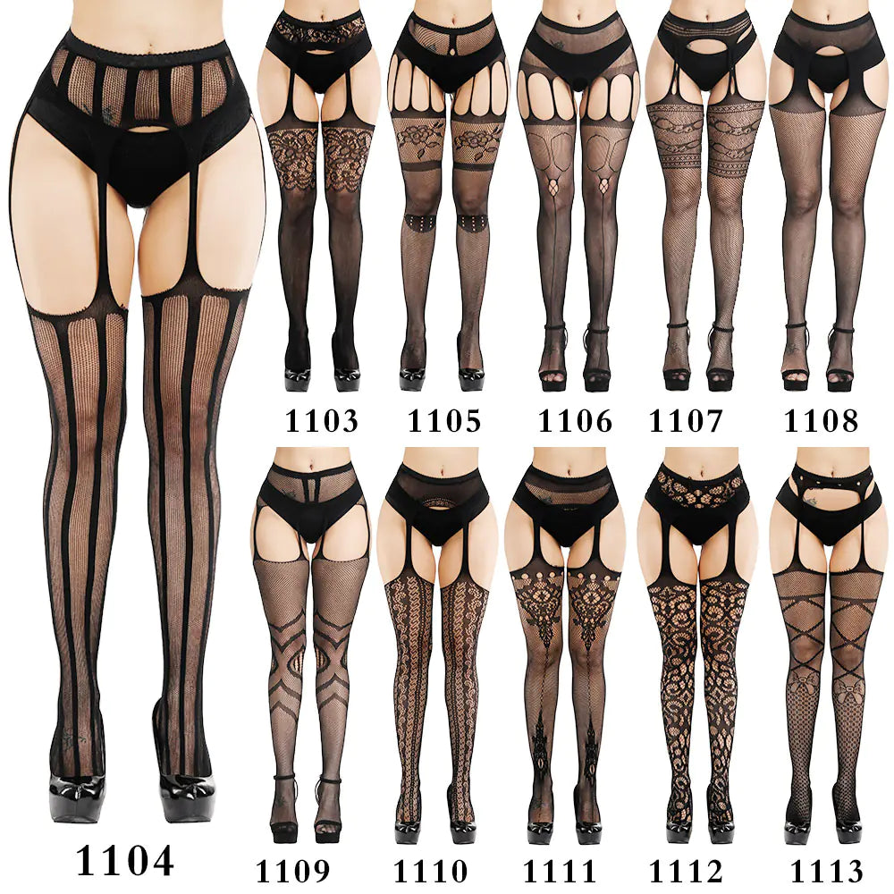 🦵: Sheer Lace-Trimmed Stockings with Open Crotch - Elegant Seductive Hosiery