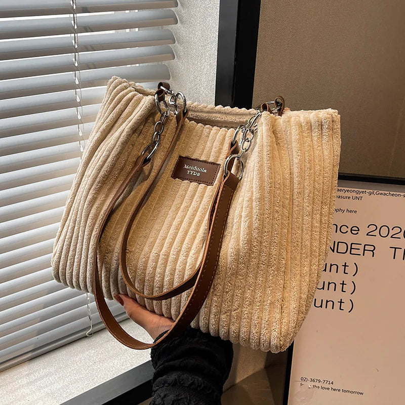 π: Retro Corduroy Shoulder Bag - European American Style