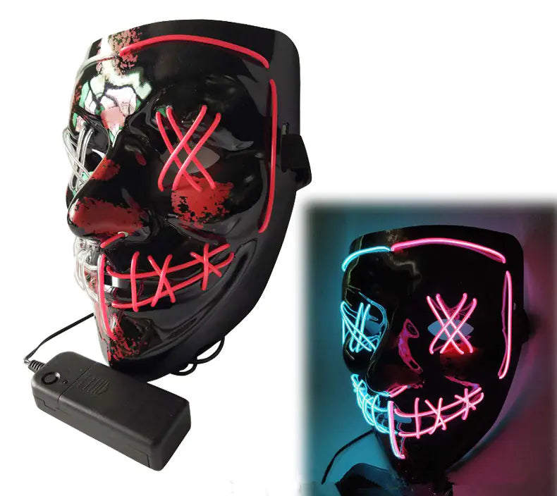 π: Black V Light-Up LED Mask - Two-Color Halloween Costume Prop