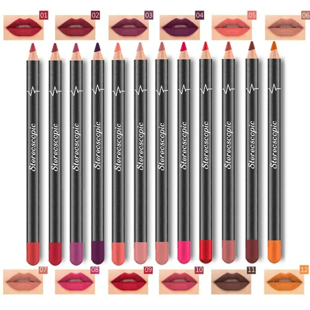 💄: 12-Piece Waterproof Matte Lipstick Set - Long-Lasting Lip Liner Pencils