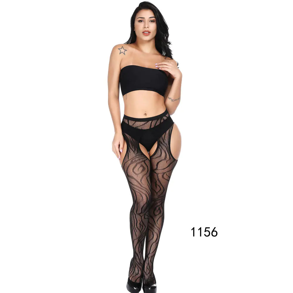 🦵: Sheer Lace-Trimmed Stockings with Open Crotch - Elegant Seductive Hosiery