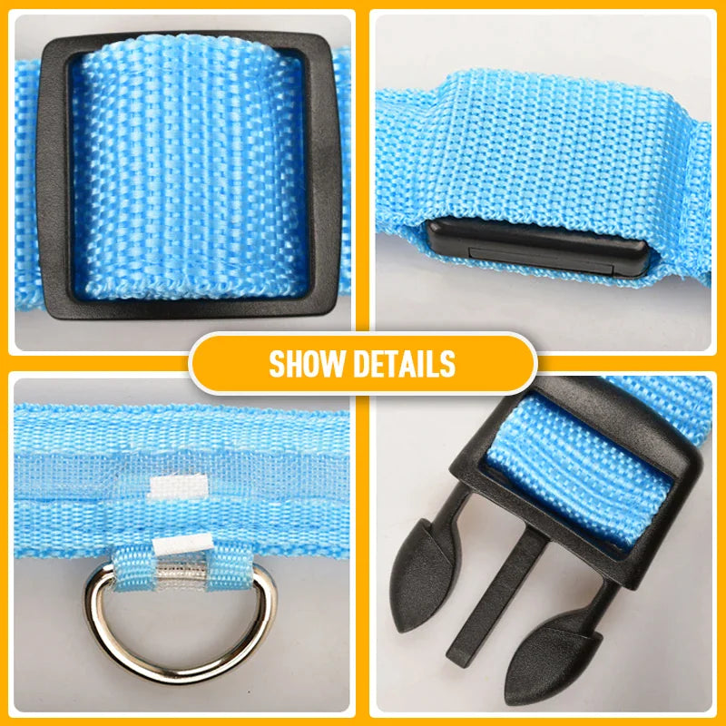 π LED Adjustable Dog Collar - Blinking Safety Light Waterproof Pet Collar