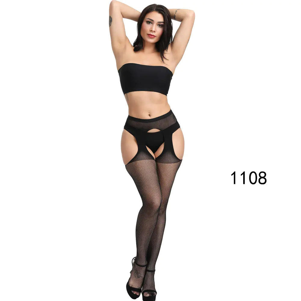 🦵: Sheer Lace-Trimmed Stockings with Open Crotch - Elegant Seductive Hosiery