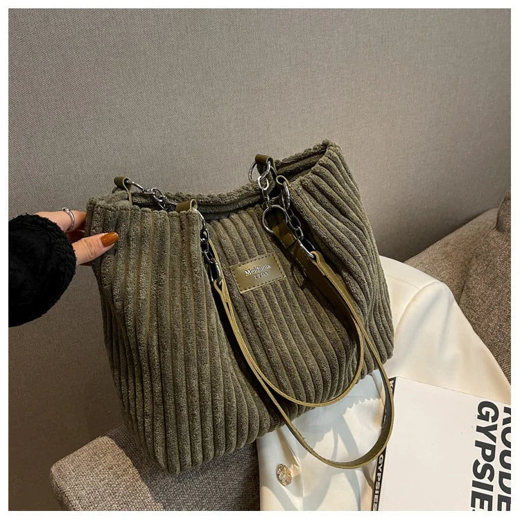 π: Retro Corduroy Shoulder Bag - European American Style