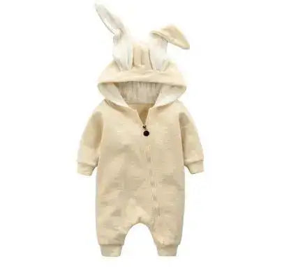 🐰: Rabbit Ear Hooded Baby Rompers - Adorable Cozy Comfort