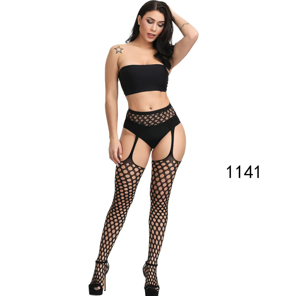 🦵: Sheer Lace-Trimmed Stockings with Open Crotch - Elegant Seductive Hosiery