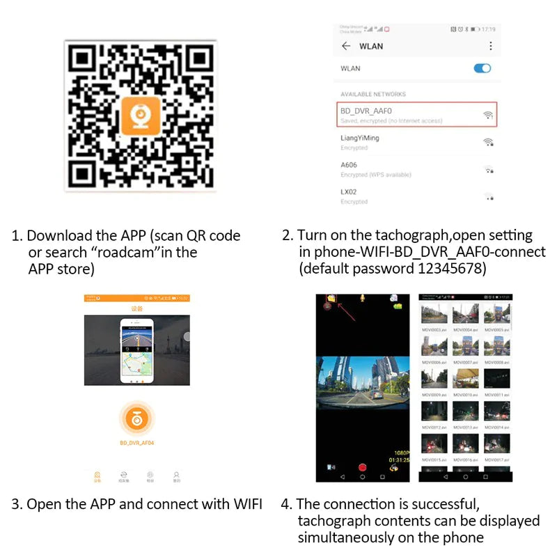 📹: 170° WiFi Dash Cam - HD 1080P Car DVR Camera with G-Sensor