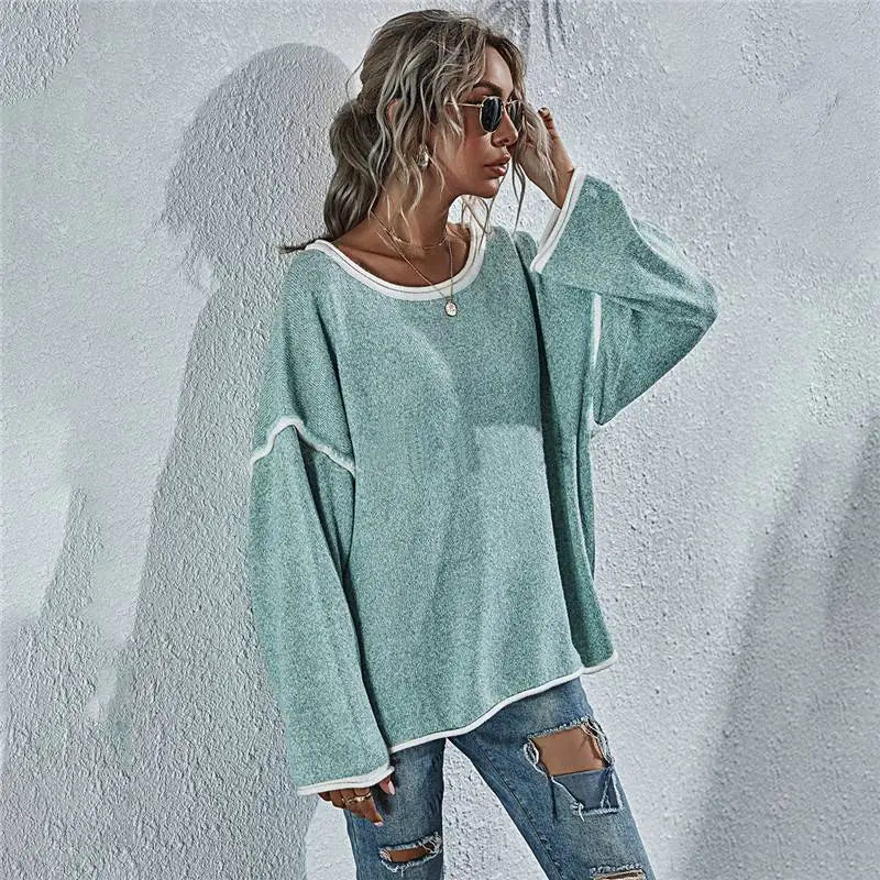 👕: Casual Round Neck Long-sleeved Sweater Top in Solid Colors
