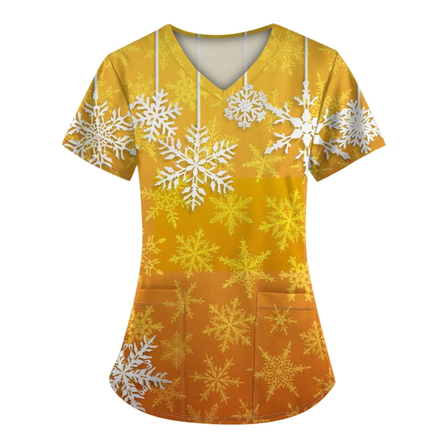 π Christmas Scrub Tops Women Plus Size - Orange 3X-Large Holiday Nursing Uniform