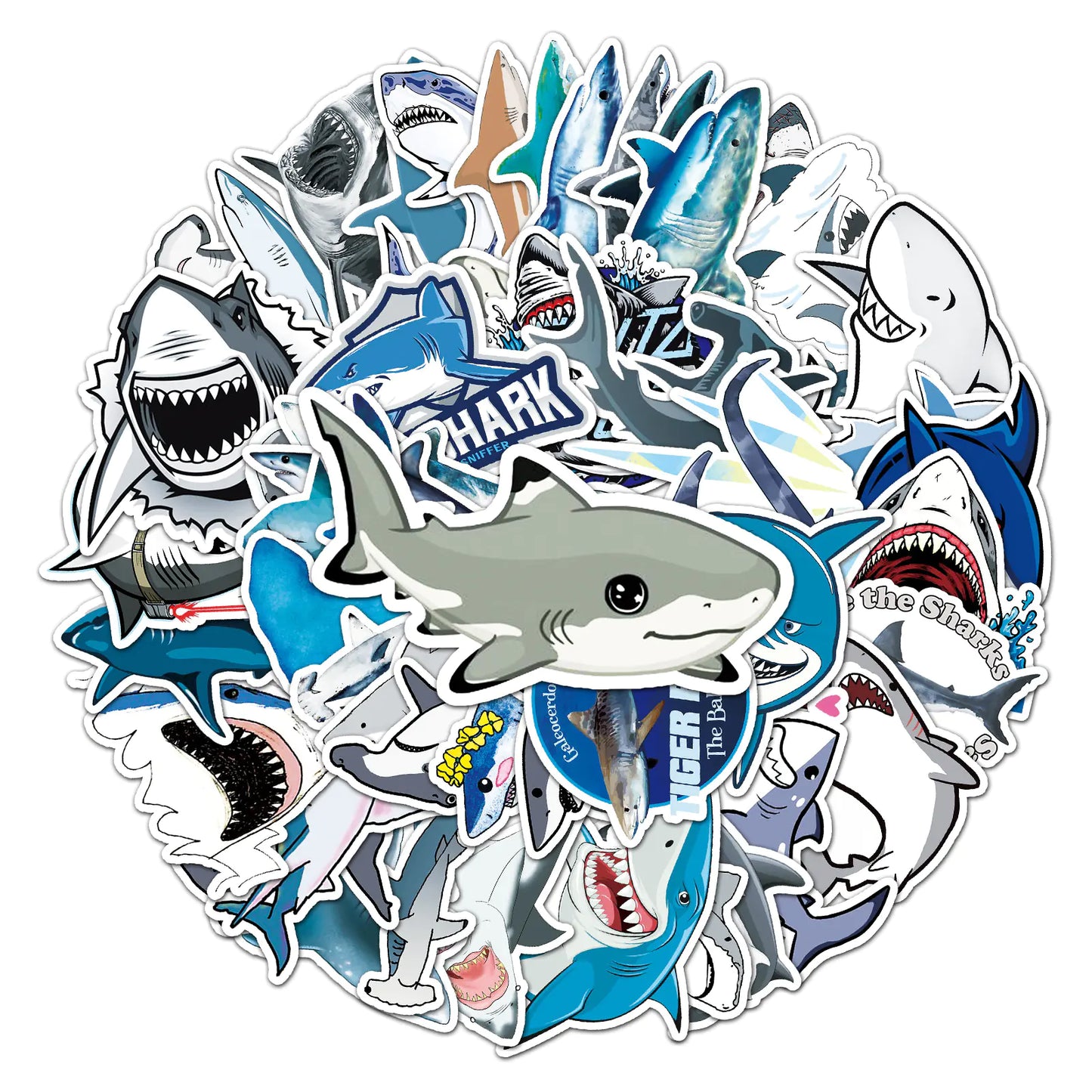 🦈: 50 Waterproof Shark Animal Stickers for Decor