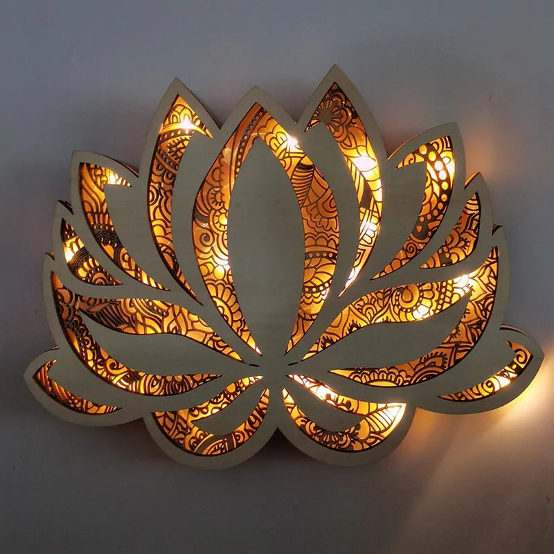🪷: Lotus Flower Wall Hanging Light - Elegant Wooden Ambient Lighting