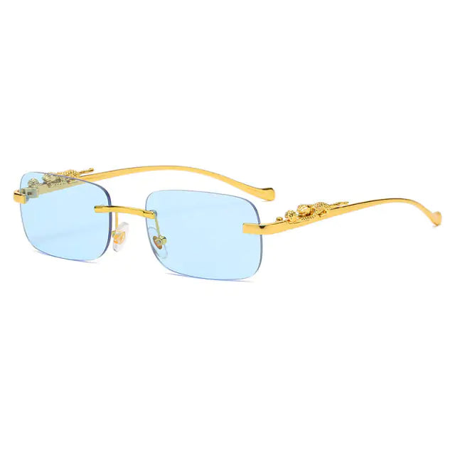 🐆: Vintage Rimless Square Sunglasses - Leopard Print Chic Style