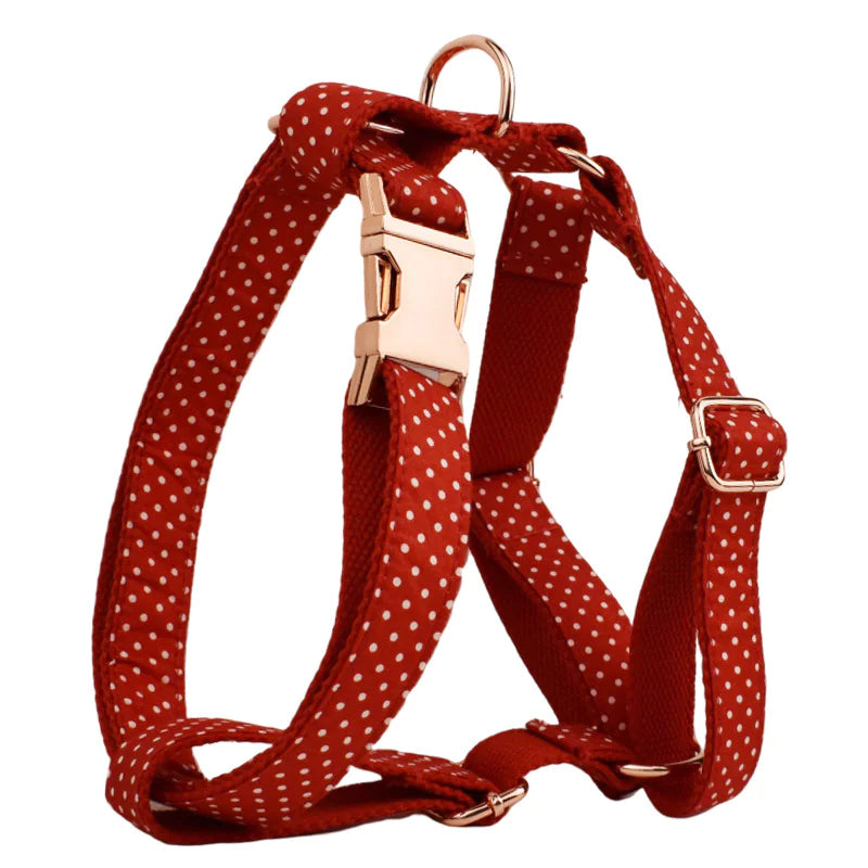🔴: Red Dot Dog Collar & Leash Set with Bow Tie - Stylish Walking Ensemble