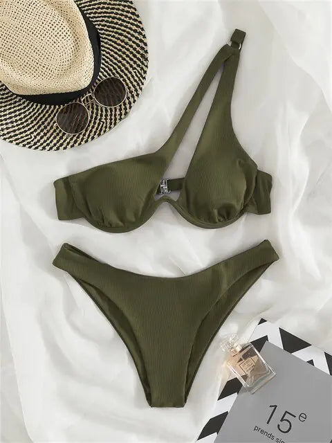👙: Solid Ribbed Bikini Set - Chic Textured Two-Piece Swimwear